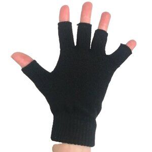 Black Fingerless Gloves Knit Hand Warmers Cut Off Fingers Texting Warm Womens OS